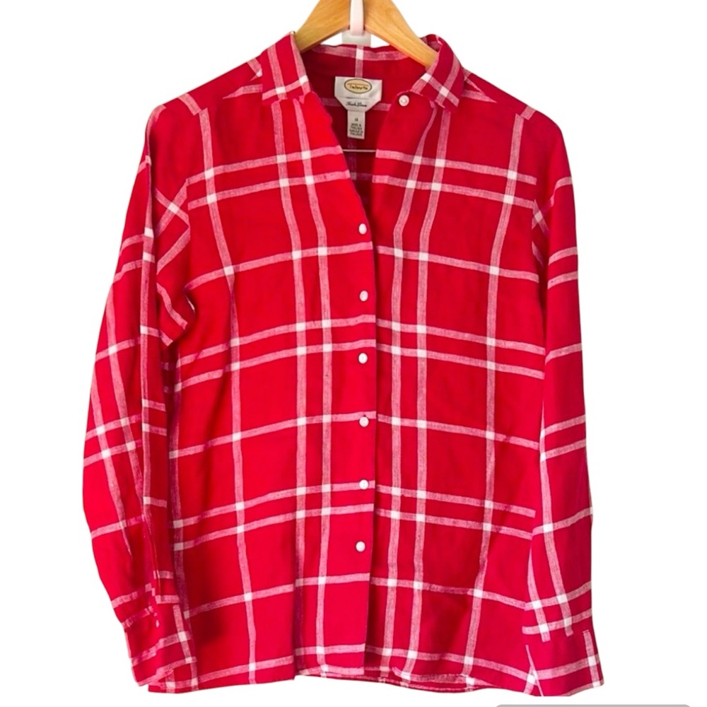 TALBOT Red/White Irish Linen Preppy Long Sleeve Button Down Shirt 10 Coastal